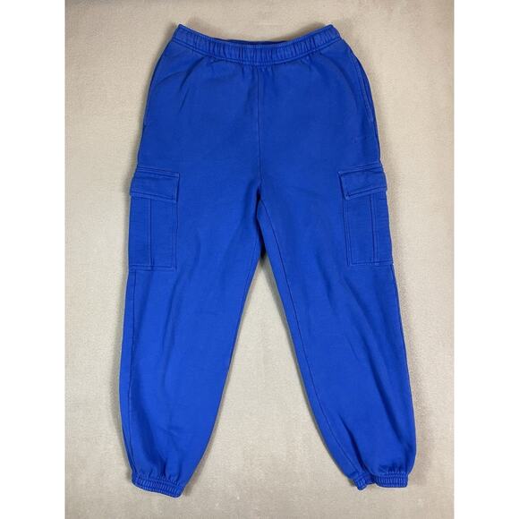 Aritzia Sweatpants Womens M Blue‎ Cargo Tapered Fleece Relaxed Fit Elastic Waist - Picture 1 of 14